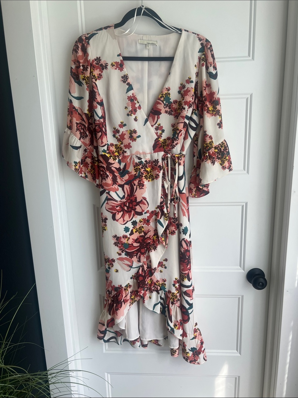june & hudson Cream Floral High-Low Wrap Dress